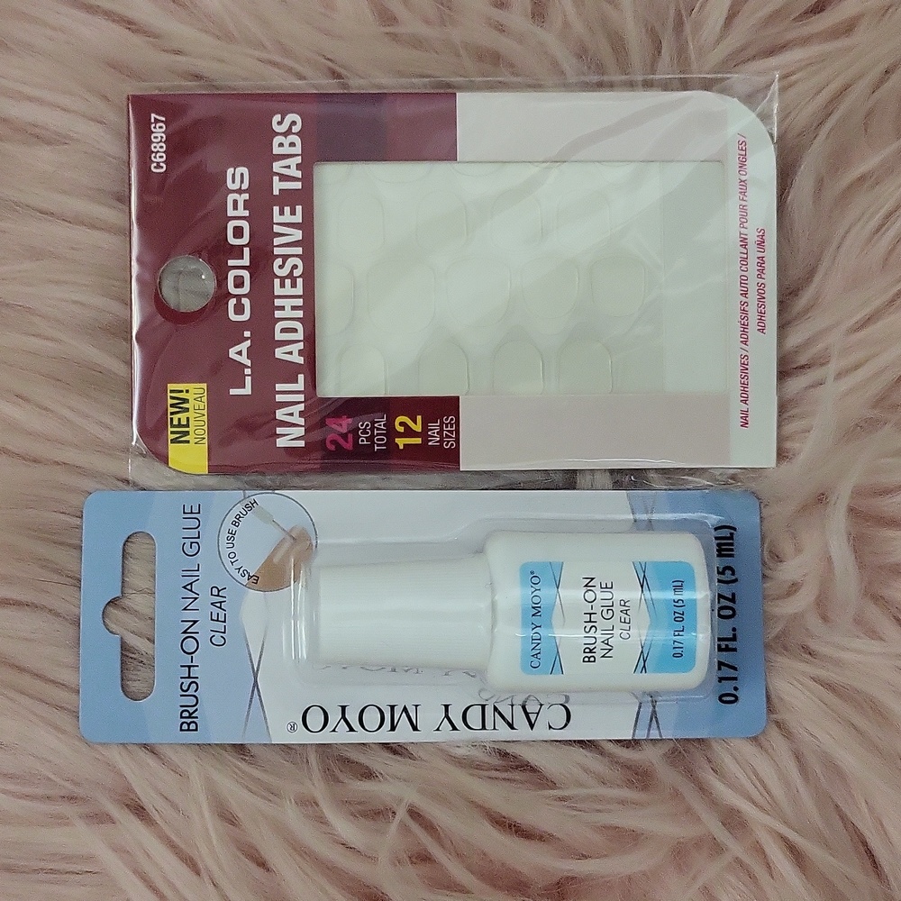 Brand New CANDY MOYO Brush On Nail Glue& L.A. COLORS Nail Tabs-2 CT